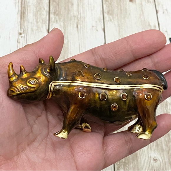 Artform Black Rhino Rhinoceros Enamel Trinket - Picture 2 of 13
